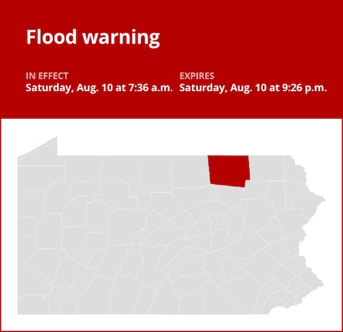 Bradford & Wyoming Counties Under Flash Flood Warning Until Tuesday Bradford & Wyoming Counties Under Flash Flood Warning Until Tuesday