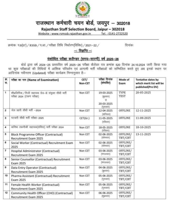 Download The RSMSSB Exam Calendar For 2025-26 Download The RSMSSB Exam Calendar For 2025-26
