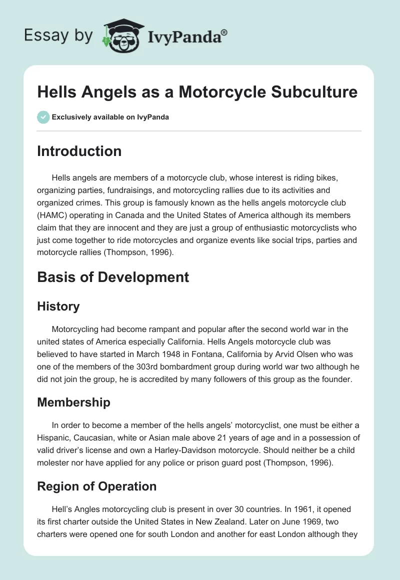 Exploring The Hells Angels Subculture Exploring The Hells Angels Subculture