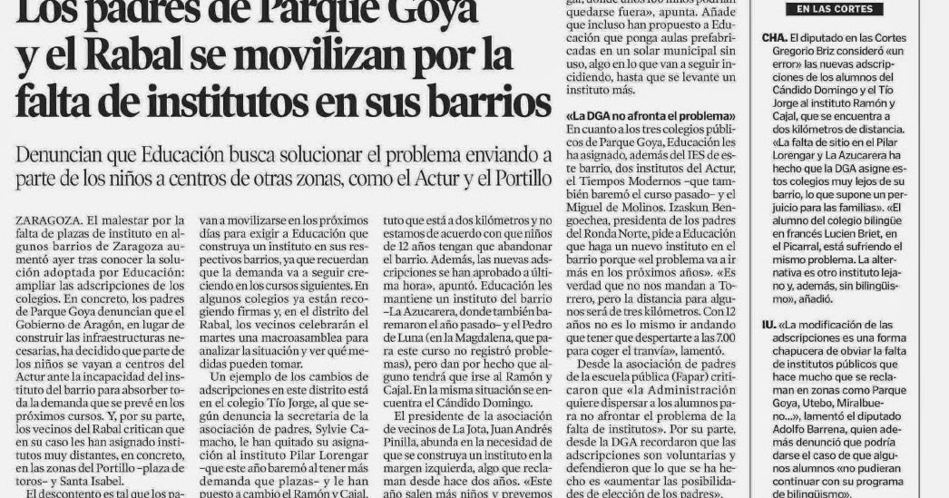 Falta De Plazas Escolares En Aragón: El Caso De 58 Colegios Falta De Plazas Escolares En Aragón: El Caso De 58 Colegios