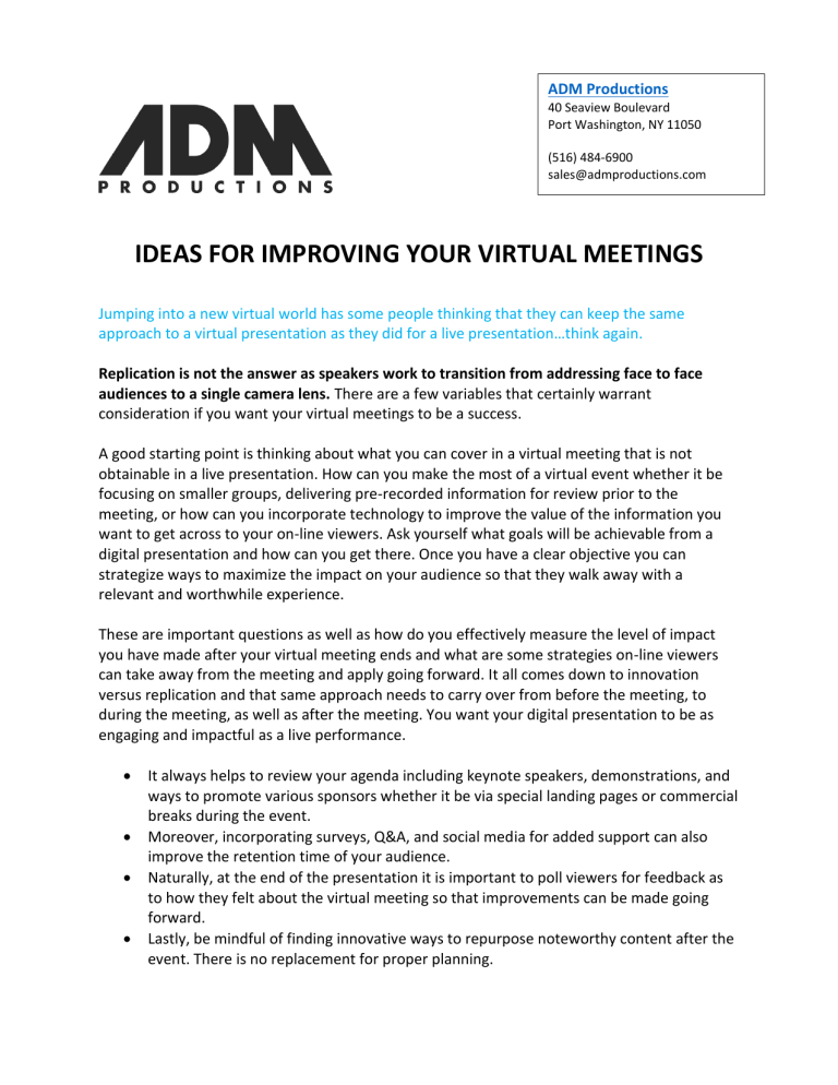 Improving Virtual Meetings: Lessons From Google Improving Virtual Meetings: Lessons From Google