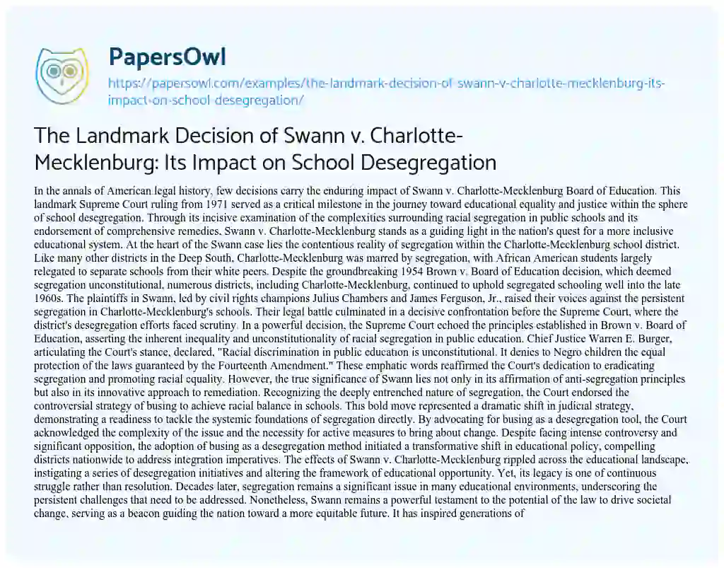 School Desegregation: The Justice Department's Decision And Its Impact On Future Cases School Desegregation: The Justice Department's Decision And Its Impact On Future Cases