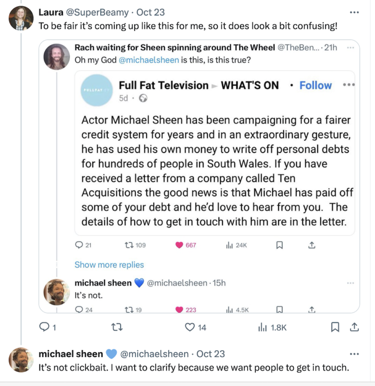 The Truth Behind Michael Sheen's Reported Million-Pound Giveaway The Truth Behind Michael Sheen's Reported Million-Pound Giveaway